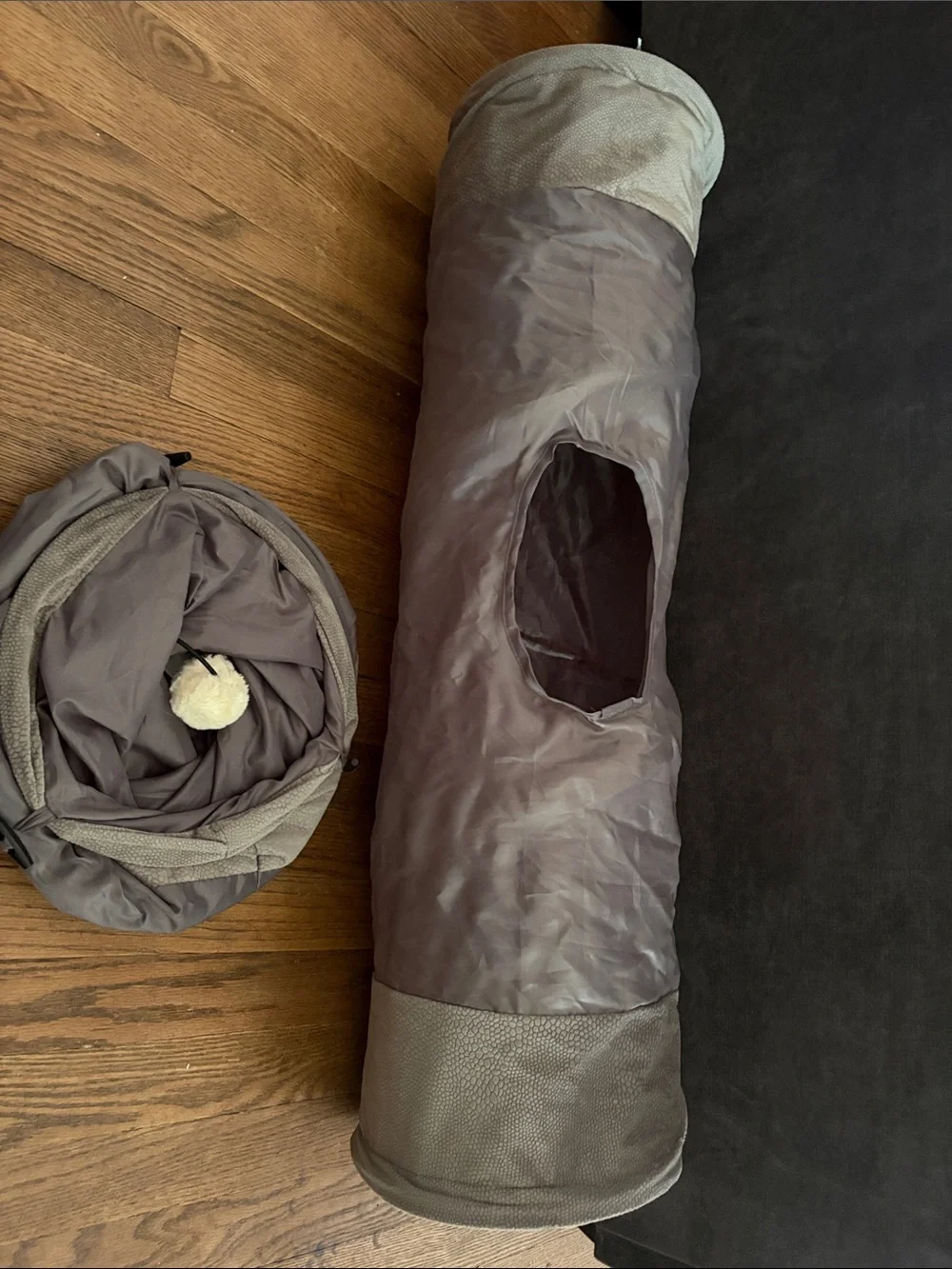 2 Gray Tunnel Cat Toys - Soft Play Tube for Pets